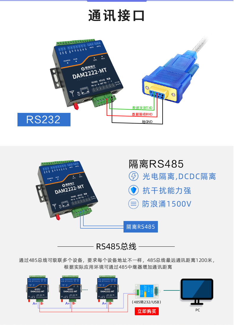 DAM-T2222-MT 工業(yè)級數(shù)采控制器通訊接口