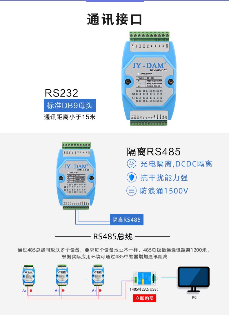 DAM-0404D-YD 工業(yè)級I/O模塊通訊接口