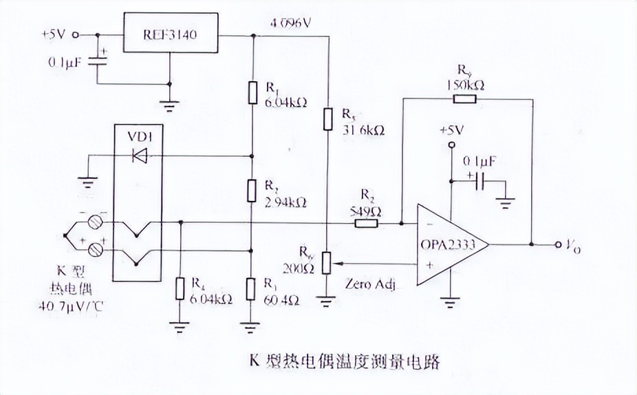 K型熱電偶溫度測(cè)量電路