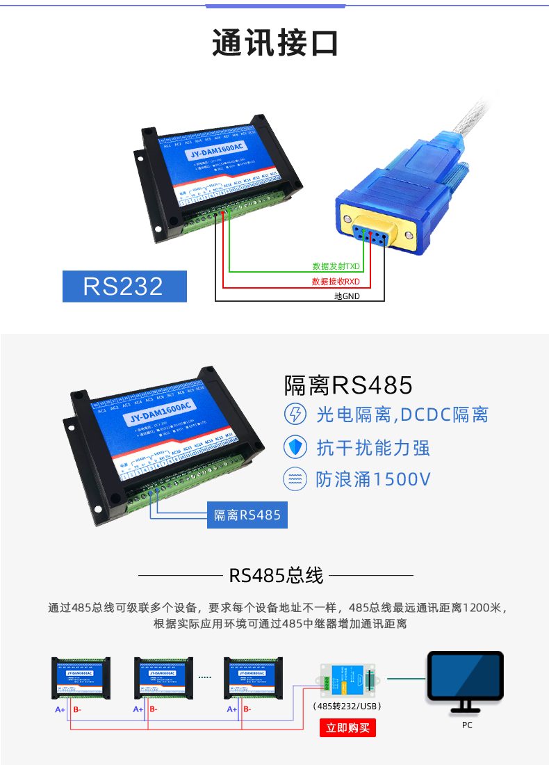 DAM1600AC 模擬量測(cè)控模塊通訊接口