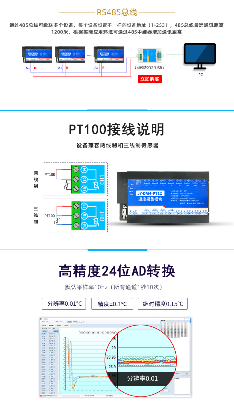 DAM-PT12 12路溫度采集模塊接線說(shuō)明